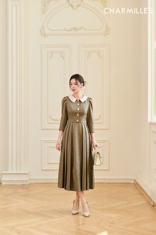 Đầm xếp ly cổ phối