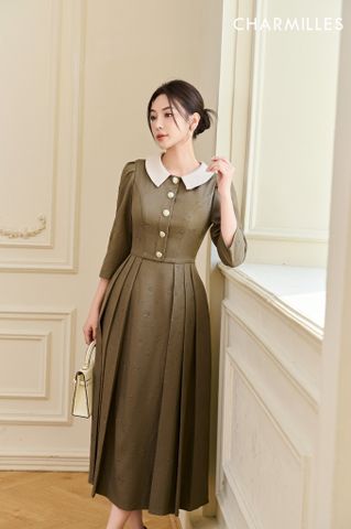 Đầm xếp ly cổ phối