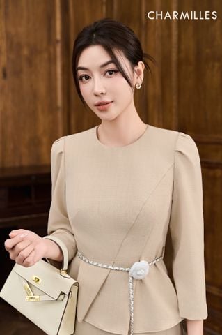 Áo đai hoa phối khuy sau