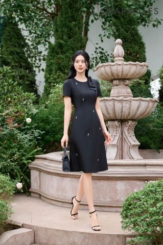 Đầm TC nơ vai,đính đá