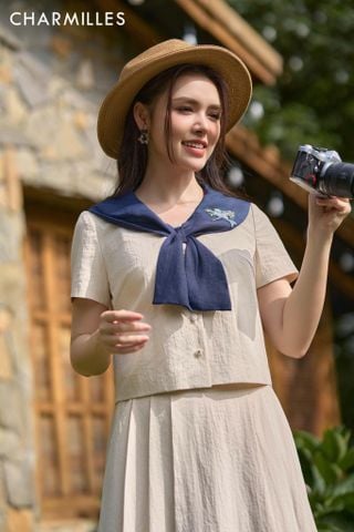 Áo cổ thêu phối