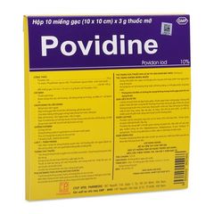 Gạc thuốc sát trùng Povidine Povidon Iod 10% (10 miếng x 3g thuốc/hộp)
