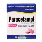 Thuốc giảm đau, hạ sốt Paracetamol 650mg (10 vỉ x 10 viên/hộp)