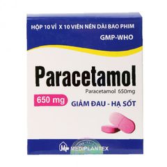 Thuốc giảm đau, hạ sốt Paracetamol 650mg (10 vỉ x 10 viên/hộp)