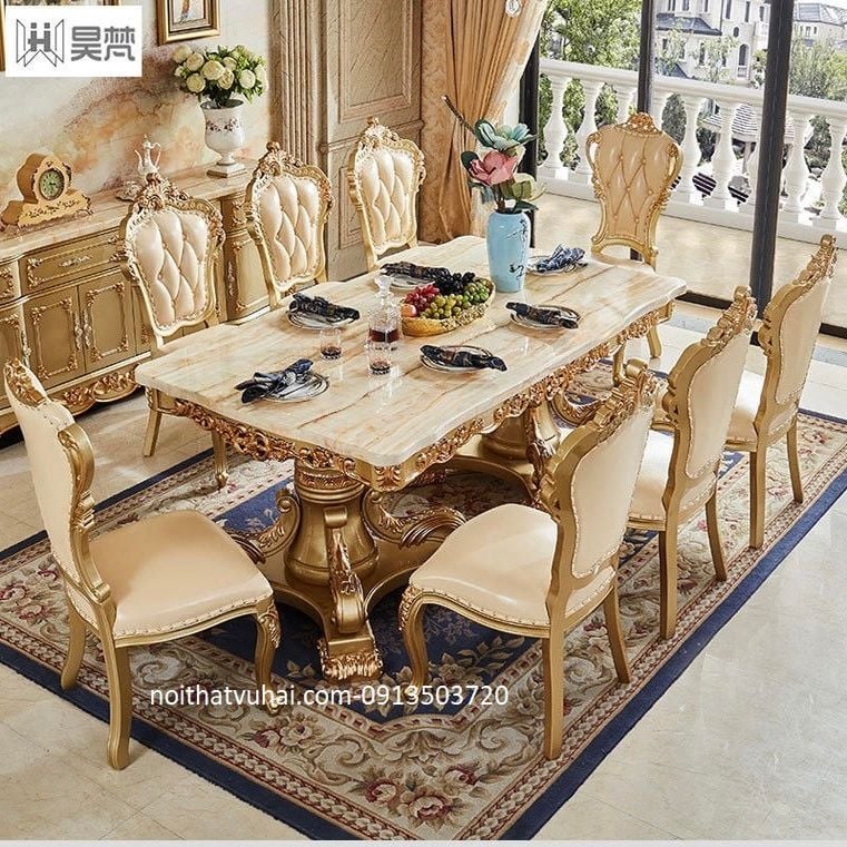 Bộ bàn ăn tân cổ điển 16+8 ghế