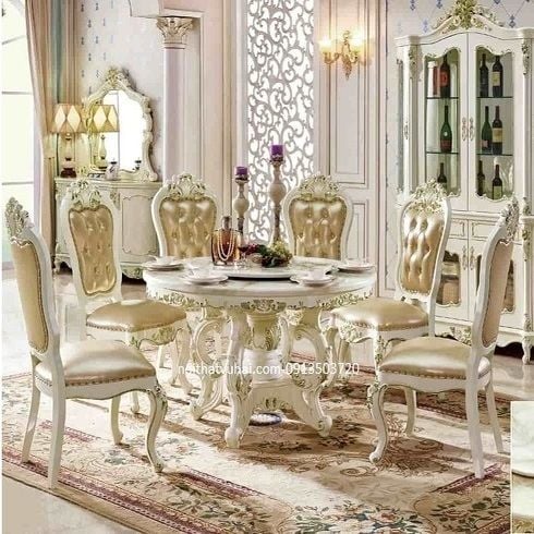 ( Hàng Đặt )Bộ bàn ăn tân cổ điển 2+6 ghế