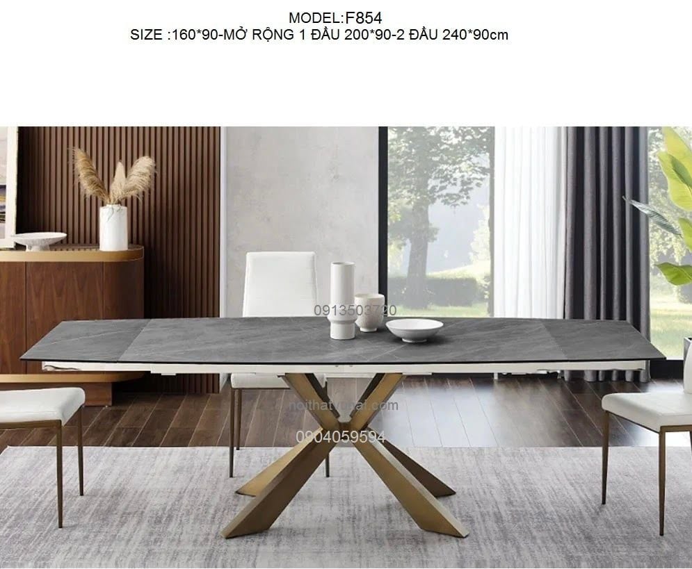 Bàn Ăn Mặt Đá Ceramic  Kéo Dài 1m6-2m4 F854 cao cấp