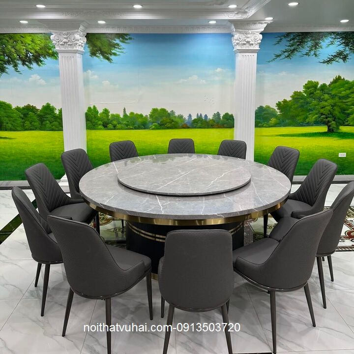 Bàn Ăn Tròn Mặt Đá 10-14 người ( có hàng sẵn)