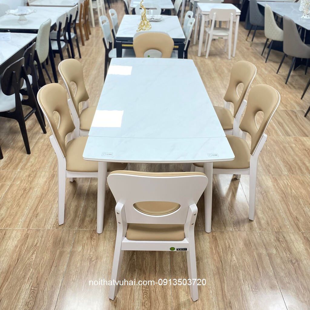 Bàn ăn mặt đá mở rộng 1,2m-1,6m cho 8 người D5799