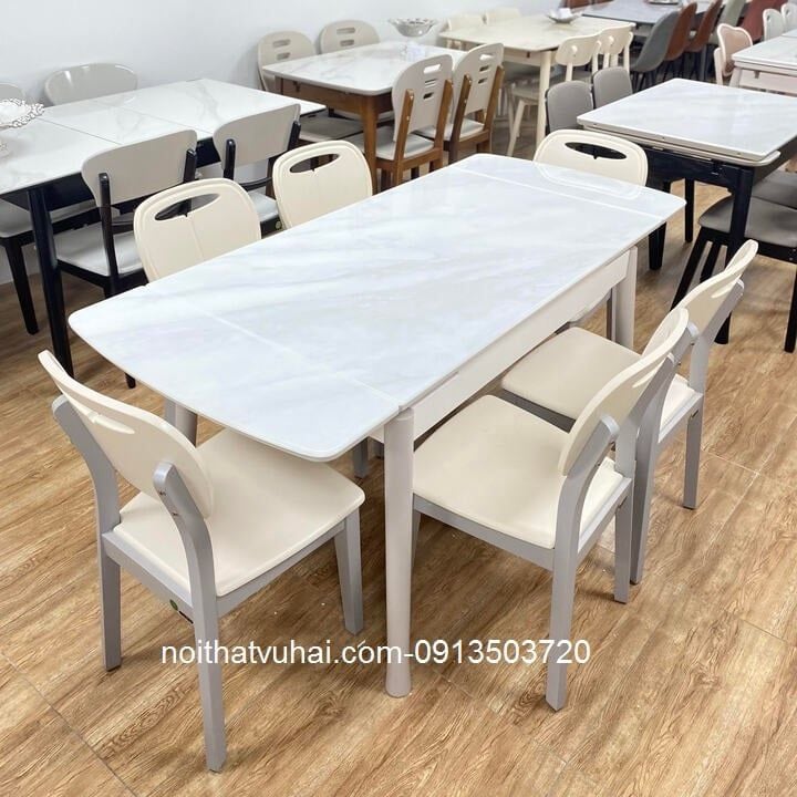 Bàn Ăn Kéo Dài 1,2m-1,7m Đá Ngọc L129(Cao Cấp)