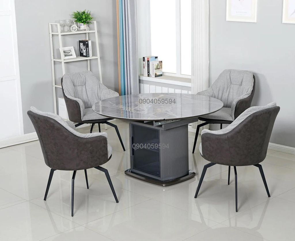 Bàn ăn tròn mặt đá gấp gọn có tủ chửa đồ Y2088