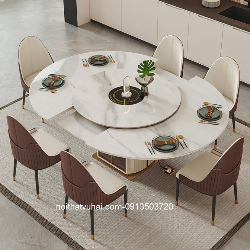 Bàn Ăn Tròn Mở Rộng Thành Bàn Ovan Có Bếp Từ 651