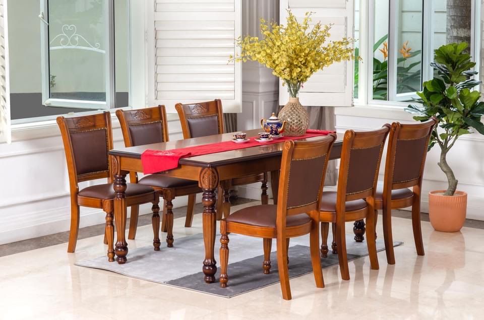 Bàn Ăn Tân Cổ Điển TF09 Cỡ Lớn +6 Ghế