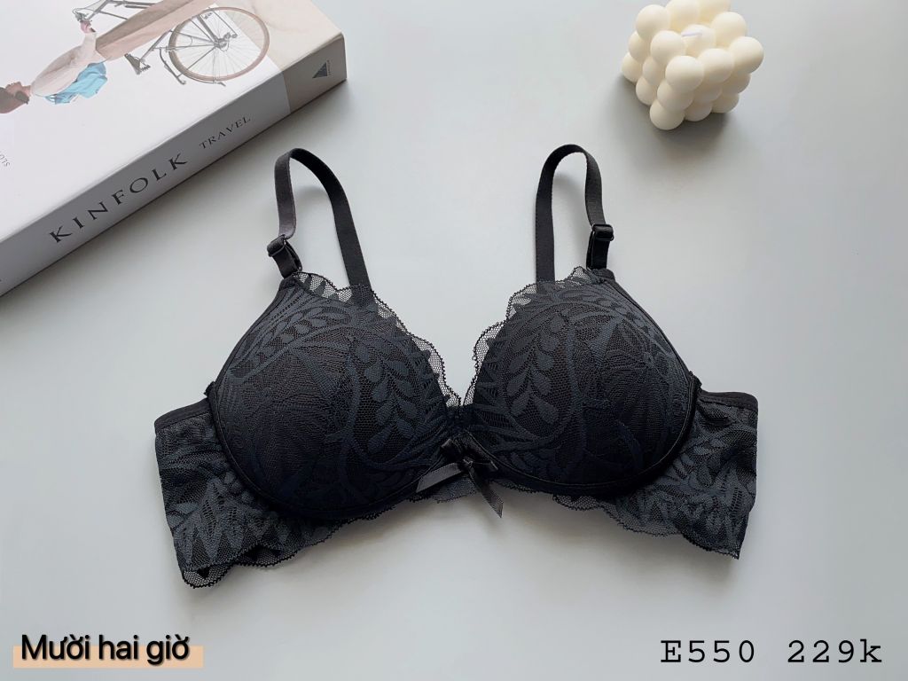 Áo Ngực Cao Cấp, Sang Trọng, Phối Ren Hình Lá E550-4, Đồ Lót 12H
