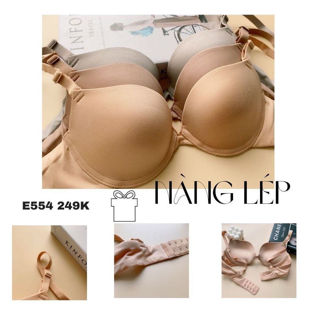 Áo Ngực Mút Dày, Thiết Kế Trơn, Không Họa Tiết, E554-4, Đồ Lót 12H