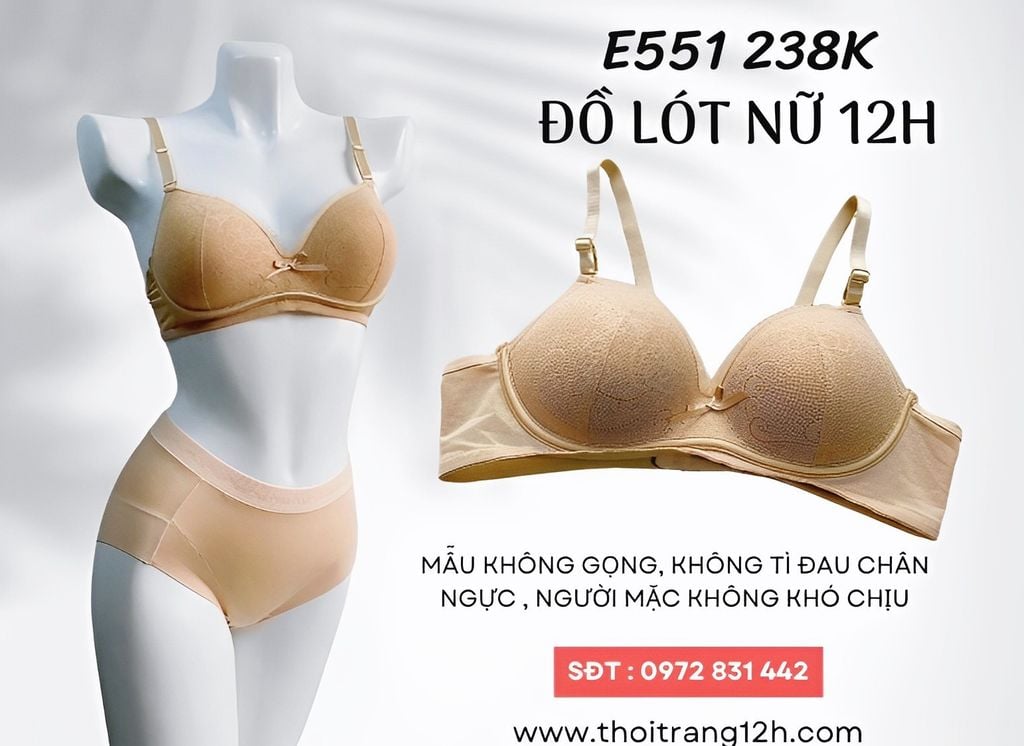 Áo Ngực Mút Vừa Không Gọng, E551, Đồ Lót 12H