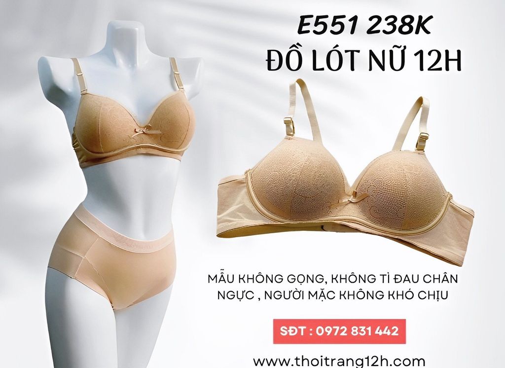 Áo Ngực Mút Vừa Không Gọng, Họa Tiết Ren Sang Trọng Qúy Phái, E551-5, Đồ Lót 12H