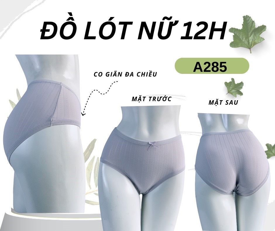 Quần Lót Cotton, Co Dãn Tốt, Đáy Lót Kháng Khuẩn, Thông Thoáng, A285-4, Đồ Lót 12H