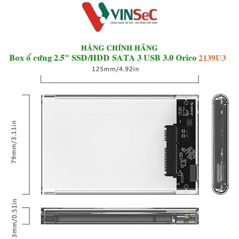 Hộp Đựng Ổ Cứng Di Động HDD Box 2.5 ORICO 2139U3 USB 3.0 - 2.5 inch Nhựa Trong Suốt