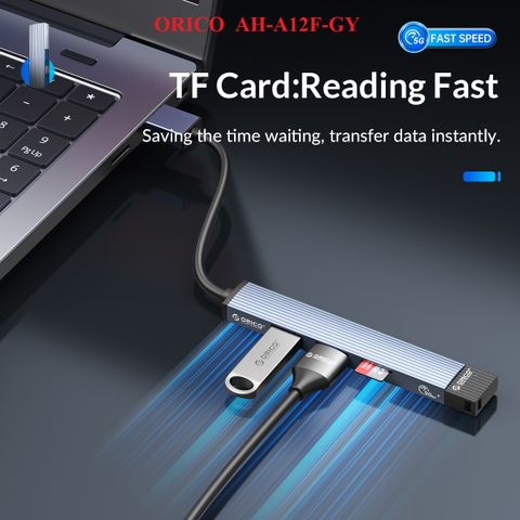 Hub USB ra 3 cổng USB 3.0 và 2.0 kiêm đầu đọc thẻ nhớ Orico AH-A12F-GY-BP - Hàng Chính Hãng