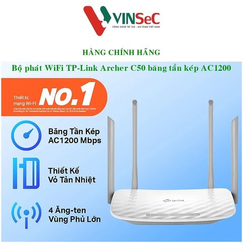 Bộ phát Wifi TP-Link AC1200 Archer C50, băng tầng kép - Hàng Chính Hãng
