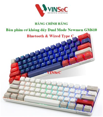 Bàn phím cơ không dây Newmen GM610 Kết nối Type-C & Bluetooth - Hàng Chính Hãng