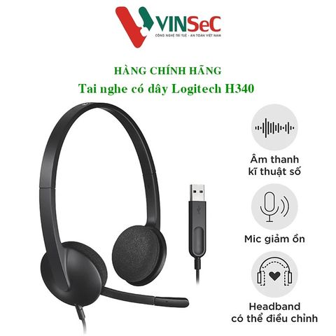 Tai nghe có dây Logitech H340 - Mic giảm ồn, điều khiển trên dây, âm thanh kỹ thuật số, đệm tai thoải mái, kết nối USB-A - Hàng Chính Hãng – Tem DIGIWORLD / VĨNH XUÂN / QUỐC VIỆT Phân Phối