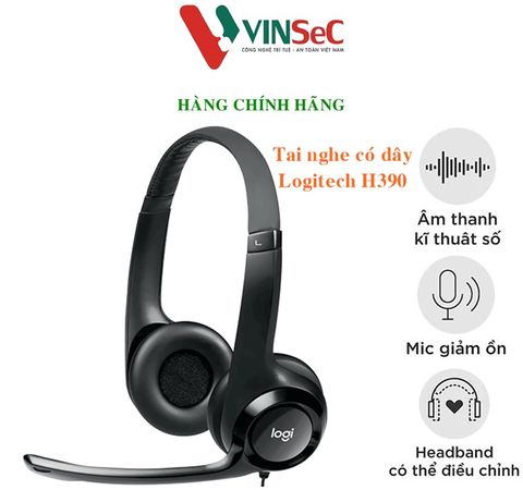 Tai nghe có dây Logitech H390 - Mic giảm ồn, màn loa to rõ, điều khiển trên dây, quai đeo và chụp tai có đệm, kết nối USB-A – Tem DIGIWORLD / VĨNH XUÂN / QUỐC VIỆT Phân Phối