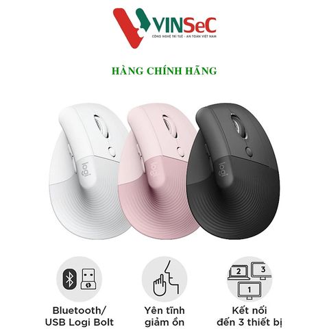  Chuột công thái học không dây Logitech Lift Vertical - Bluetooth|USB Logi Bolt, Silent giảm ồn, 4 nút tùy chỉnh, tương thích với Windows/macOS/iPad/PC - Hàng chính hãng 