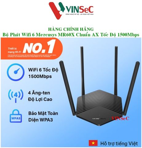 Bộ Phát Wifi 6 Mercusys MR60X Chuẩn AX Tốc Độ 1500Mbps - Hàng Chính Hãng