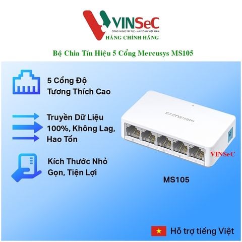 Bộ Chia Tín Hiệu 5 Cổng Mercusys MS105 (10/100Mbps) - Hàng Chính Hãng