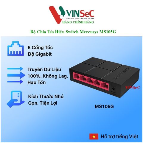 Bộ Chia Tín Hiệu Switch Để Bàn Mercusys MS105G 5 Cổng 10/100/1000 Mbps - Hàng Chính Hãng