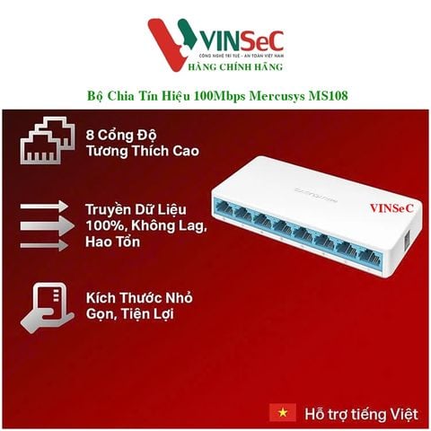 Bộ Chia Mạng 8 Cổng Mercusys MS108 (10/100Mbps) - Hàng Chính Hãng