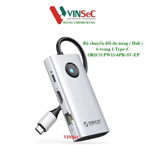 Bộ chuyển đổi đa năng 6 trong 1 cổng Type-C Orico PW11-6PR-SV-EP - Hàng Chính Hãng