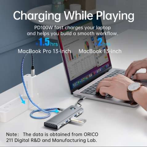 Bộ chuyển đổi ( Hub ) đa năng 8 trong 1 cổng Type-C Orico PW11-8P-SV-EP - Hàng Chính Hãng