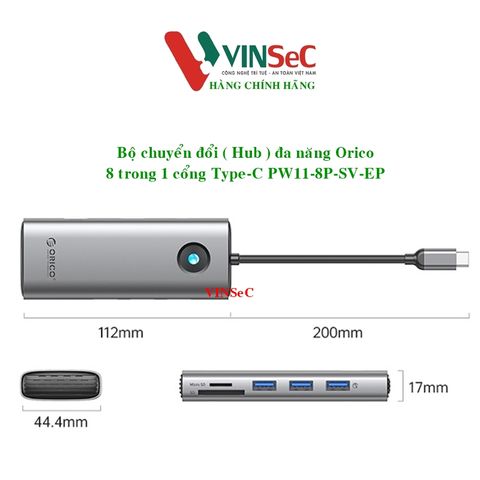 Bộ chuyển đổi ( Hub ) đa năng 8 trong 1 cổng Type-C Orico PW11-8P-SV-EP - Hàng Chính Hãng