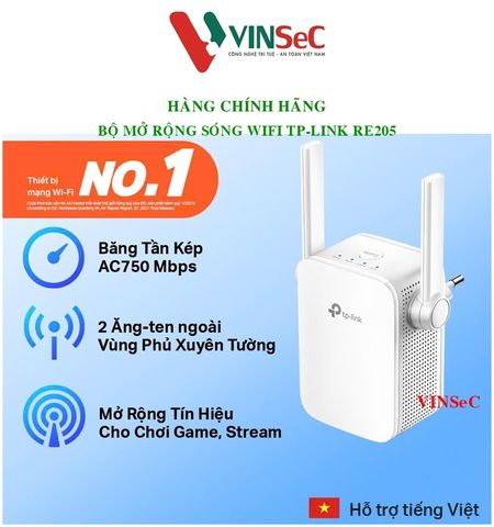 Bộ Mở Rộng Sóng Wifi TP-Link RE205 Băng Tần Kép AC750 - Hàng Chính Hãng