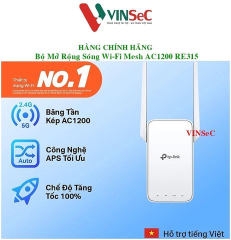 Bộ Kích Sóng ( Mở Rộng ) Wi-Fi Mesh Băng Tần Kép TP-Link AC1200 RE315 - Hàng Chính Hãng