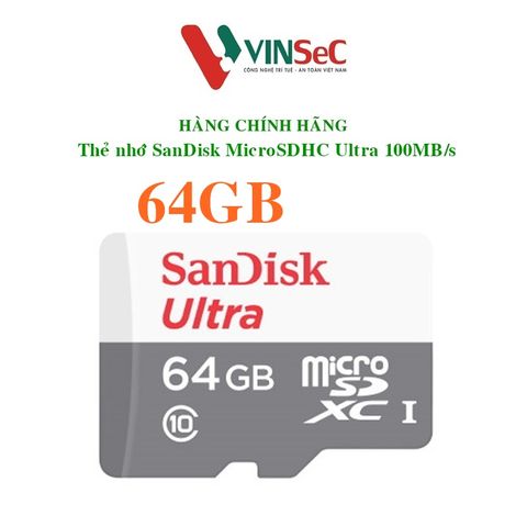Thẻ Nhớ 64GB MicroSDHC SanDisk Ultra 100MB/s 667x ( SDSQUNR-064G-GN3MN ) – Hàng Chính Hãng