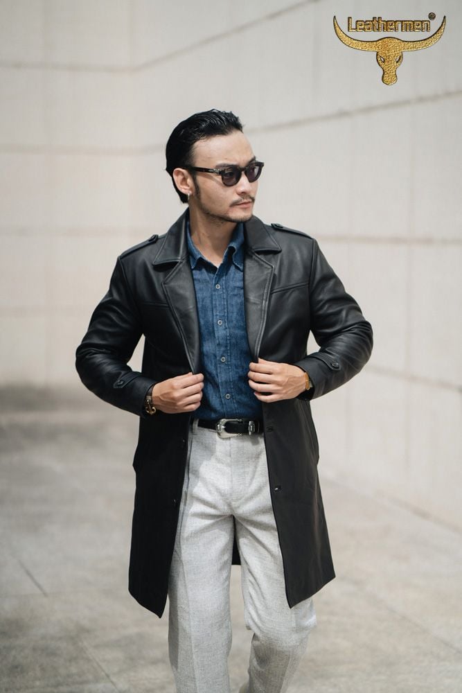 ÁO DA BÒ NAM MĂNG TÔ AM2220  Leathermen