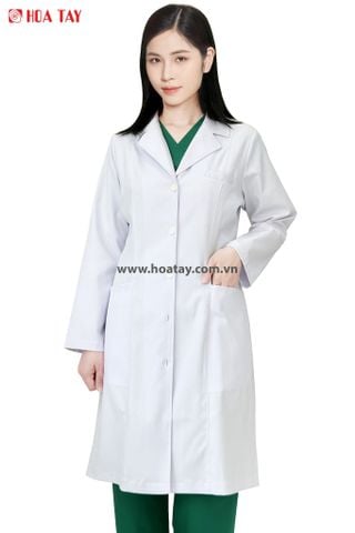 Áo Bác Sĩ Nữ Màu Trắng, Form Tay Dài, Kaki Cao Cấp
