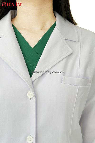 Áo Bác Sĩ Nữ Màu Trắng, Form Tay Dài, Kaki Cao Cấp