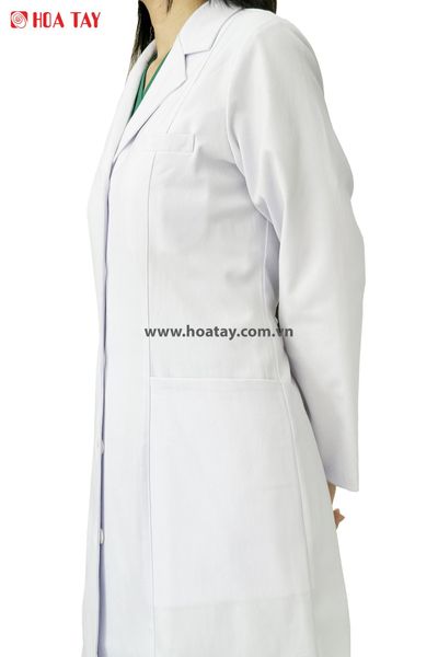 Áo Bác Sĩ Nữ Màu Trắng, Form Tay Dài, Kaki Cao Cấp