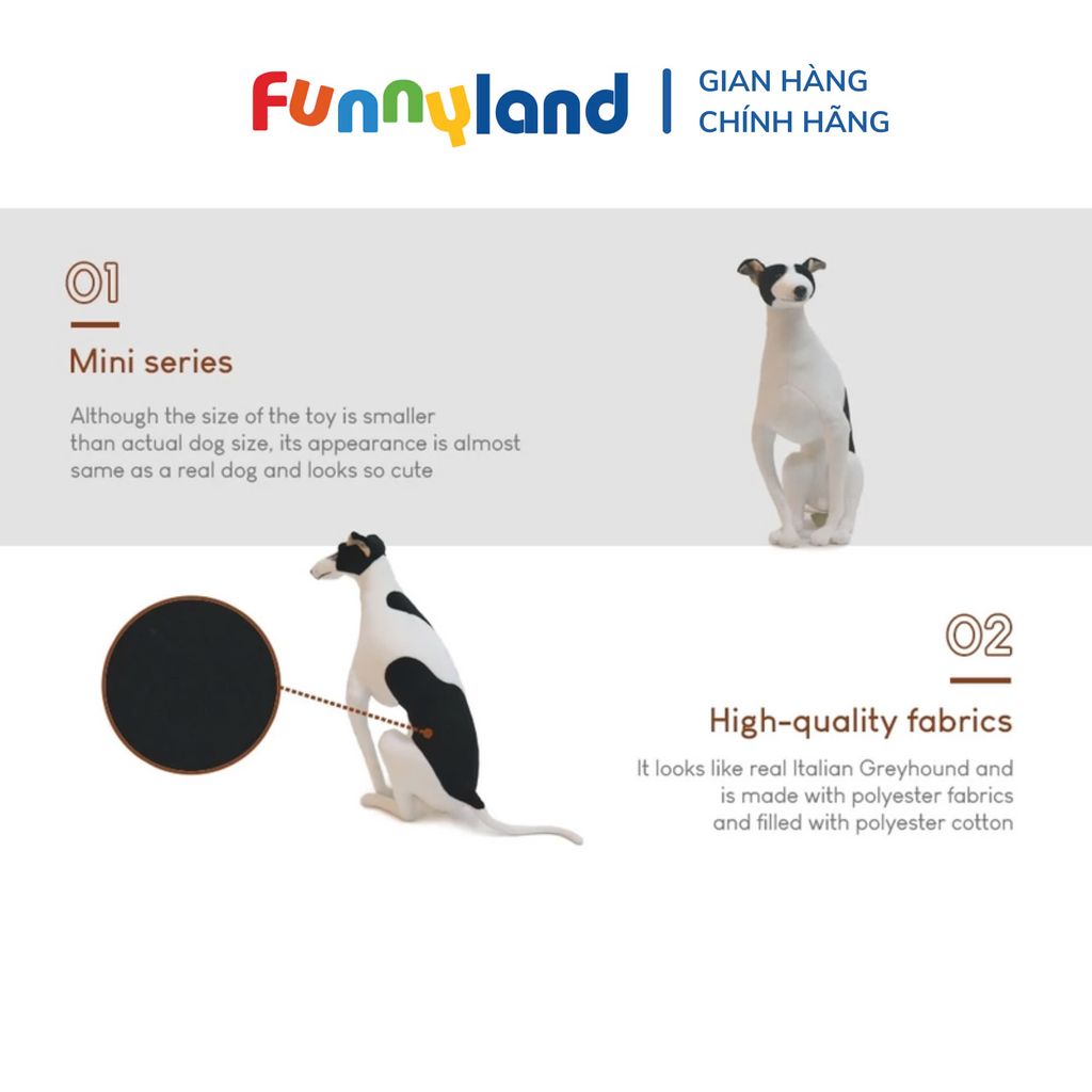 Thú nhồi bông MY DOG MINI Italian Grayhound Black and White Sitting