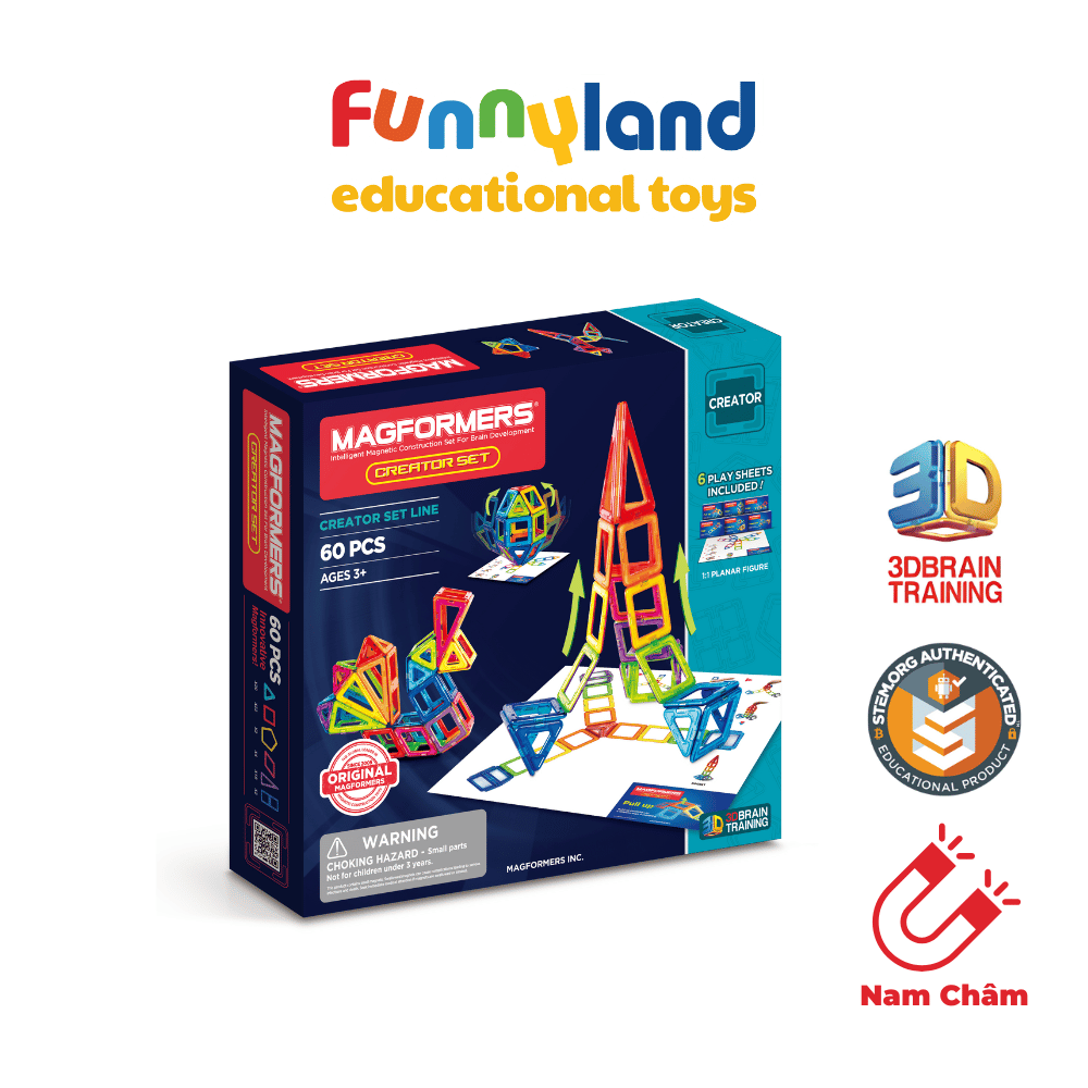  Đồ chơi xếp hình nam châm Hàn Quốc Magformers sáng tạo 60 mảnh 