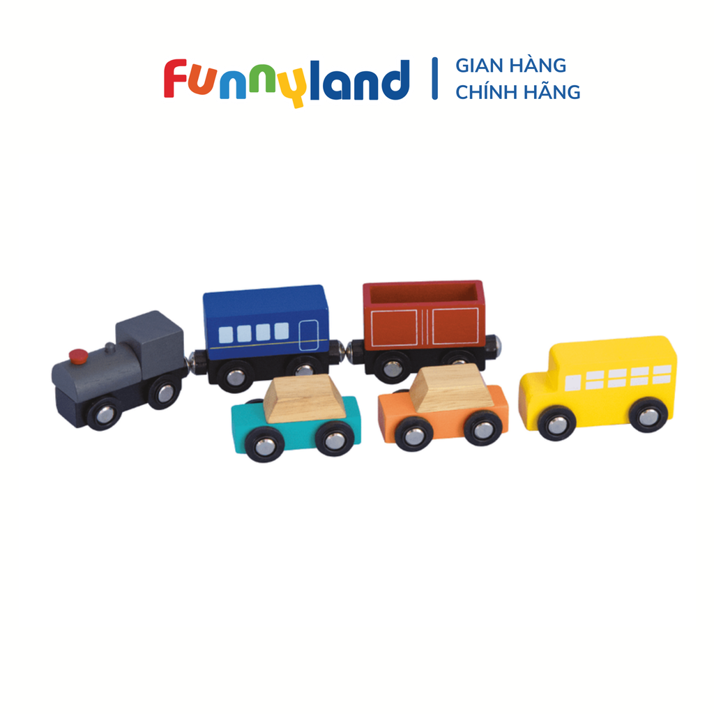 Geni - Bộ đồ chơi phương tiện giao thông bằng gỗ (Train and Automobiles Set)