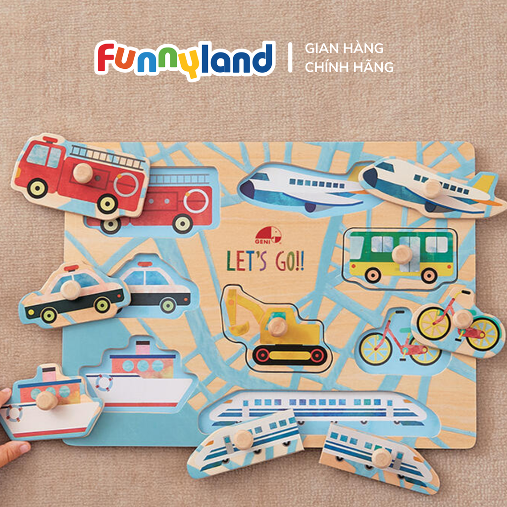 Geni - Bộ đồ chơi bằng ván ép - bộ đồ chơi phương tiện giao thông (NORIMONO PUZZLE)