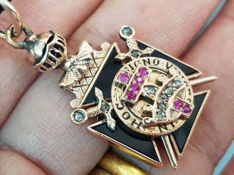  mặt dây chuyền dấu ấn thánh Masonic vàng 10k 