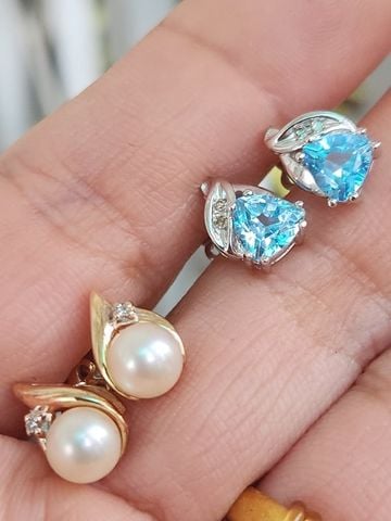  bông tai nữ vàng 10k white gold và yellow gold 