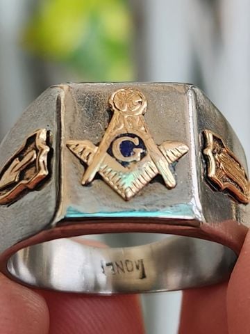  nhẫn mỹ xưa masonic logo vàng 10k cho nam 
